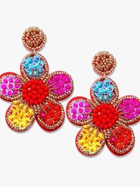 Colorful Floral Statement Drop Earrings - Multicolor